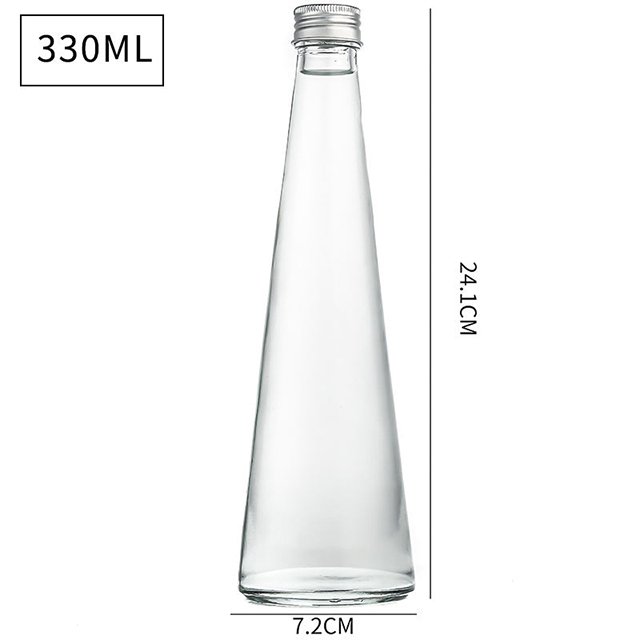 250毫升330ml透明锥形玻璃水果冰水瓶带铝制盖