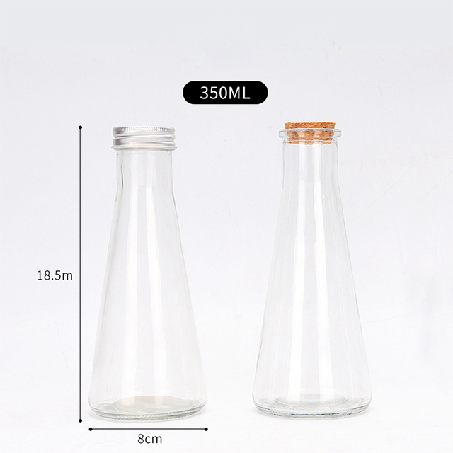 350ml圆锥形玻璃冷饮牛奶瓶与软木铝盖