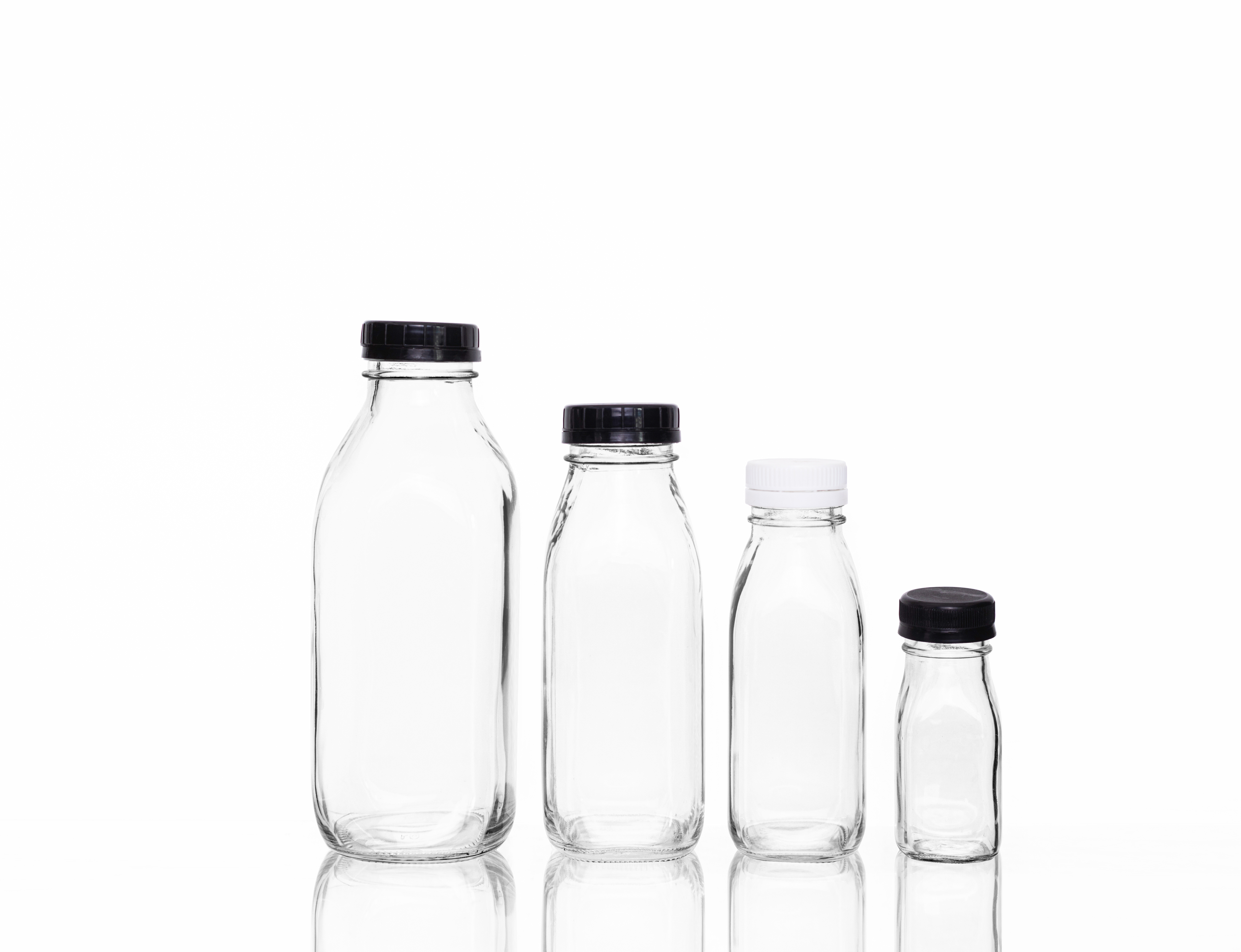16盎司平方玻璃牛奶瓶带塑料帽